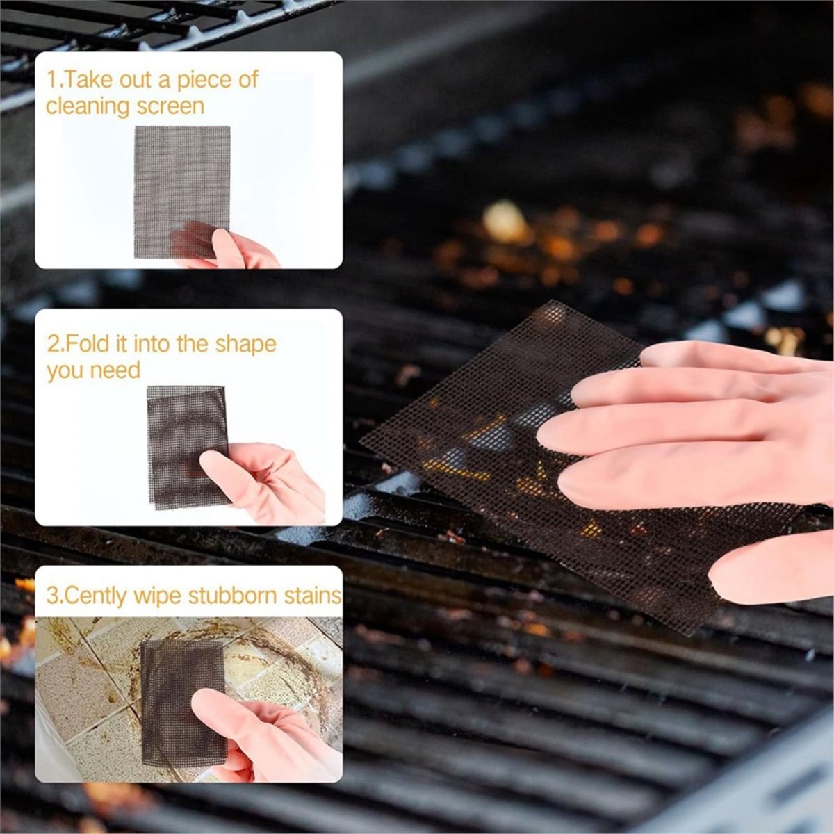 Screen Top Mesh - 100 stuks grillreinigingsschermen 4x5,5'' voorgebehandelde schuurgaaspads